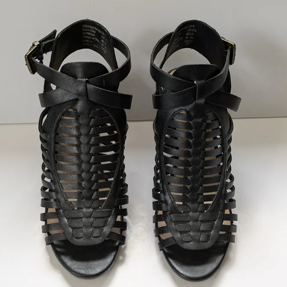 American Eagle Strappy Black Sandals Size 6 Like New 3 1/2" Heel Boho Summer - Picture 7 of 17